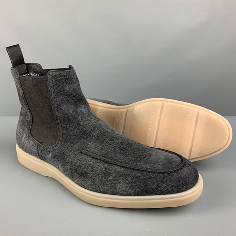 SANTONI Size 11 Grey Textured Suede Pull On Boots