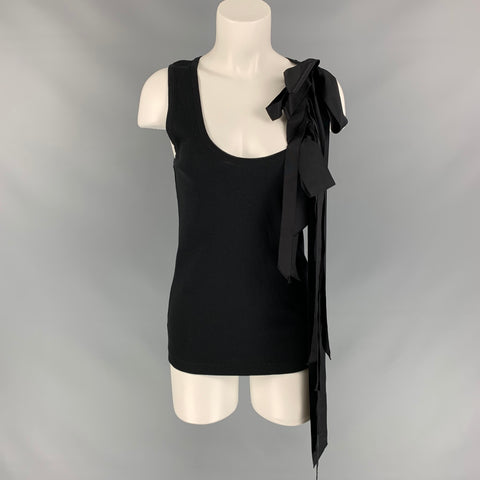 DRIES VAN NOTEN x CHRISTIAN LACROIX SS 20 Size L Black Ribbed Cotton Bow Tank Top