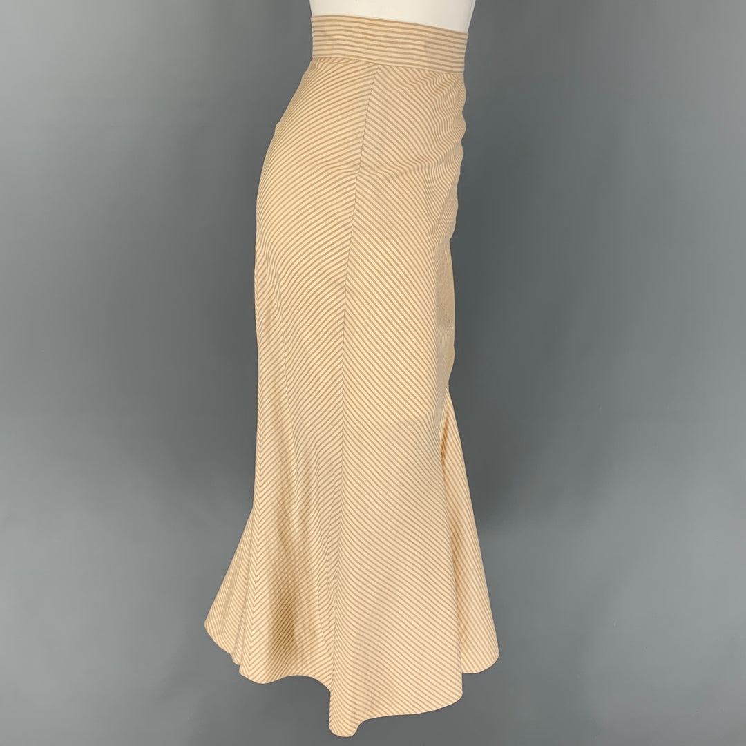 ZAC POSEN Size 6 Beige Cream Silk Stripe Mid-Calf Skirt