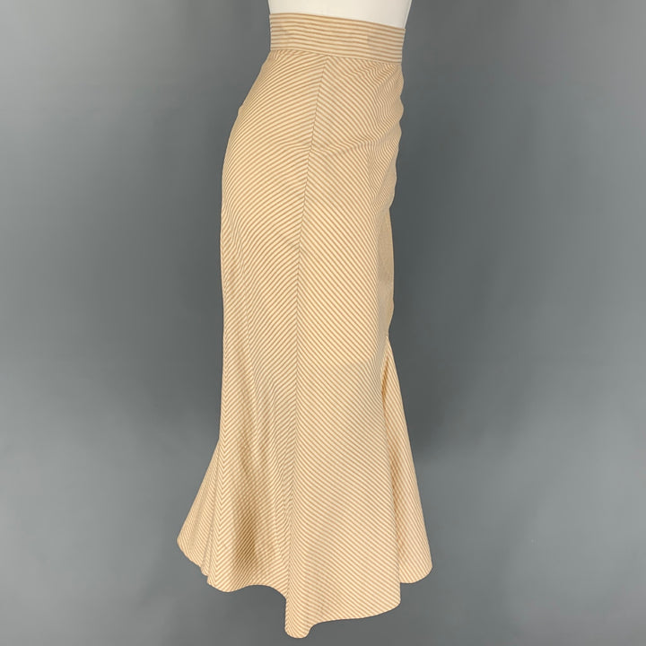 ZAC POSEN Size 6 Beige Cream Silk Stripe Mid-Calf Skirt