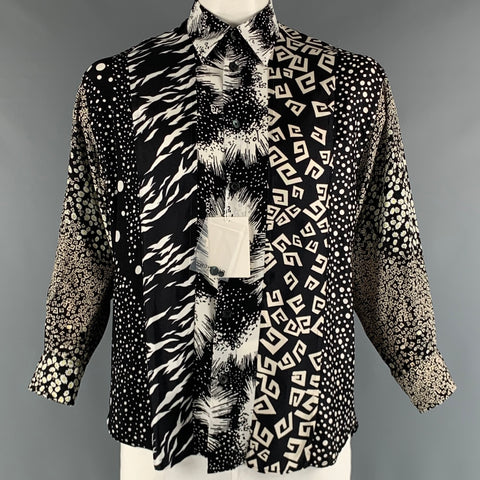 GIVENCHY Talla S Camisa de manga larga con botones de seda de tejidos mixtos blancos y negros