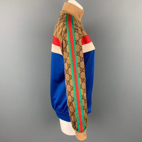 GUCCI Pre-Fall 2018 Size S Blue & Multi-Color Polyester / Cotton Zip Up GG Technical Jersey Jacket