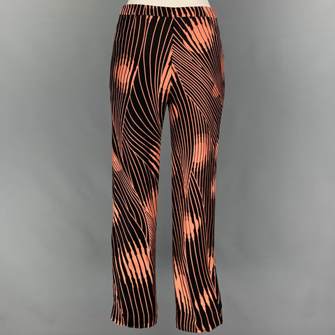 GIANNI VERSACE Taille 4 Pantalon décontracté abstrait corail noir à devant plat