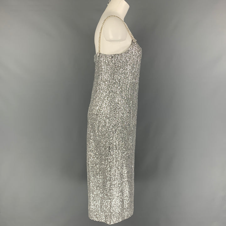 ST. JOHN Size 8 Silver Black Polyester Blend Knitted Cocktail Dress