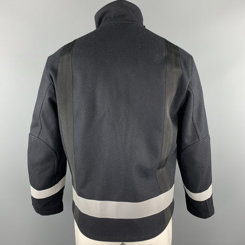 DRIES VAN NOTEN Size S Navy Solid Hook & Eye Jacket