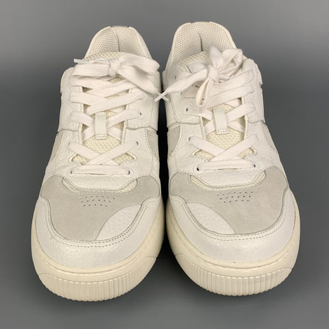 VALENTINO Size 12 White & Light Grey Leather Lace Up Sneakers