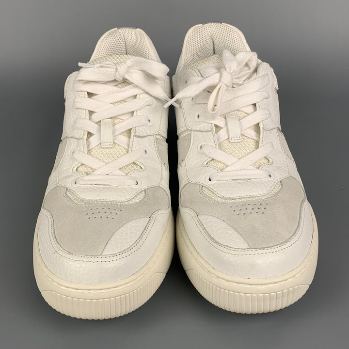 VALENTINO Taille 12 Baskets à lacets en cuir blanc et gris clair
