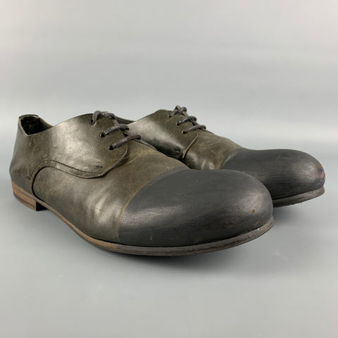 MARSELL Size 10 Olive & Black Color Block Leather Cap Toe Lace Up Shoes