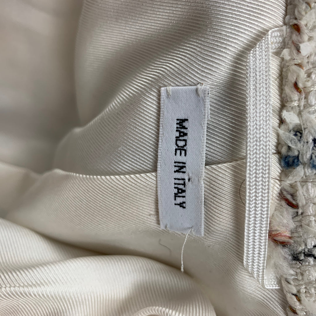 THOM BROWNE Size 4 White Multi-Color Textured Single breasted Coat