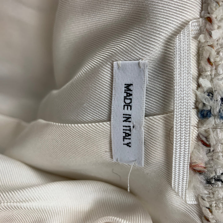 THOM BROWNE Size 4 White Multi-Color Textured Single breasted Coat