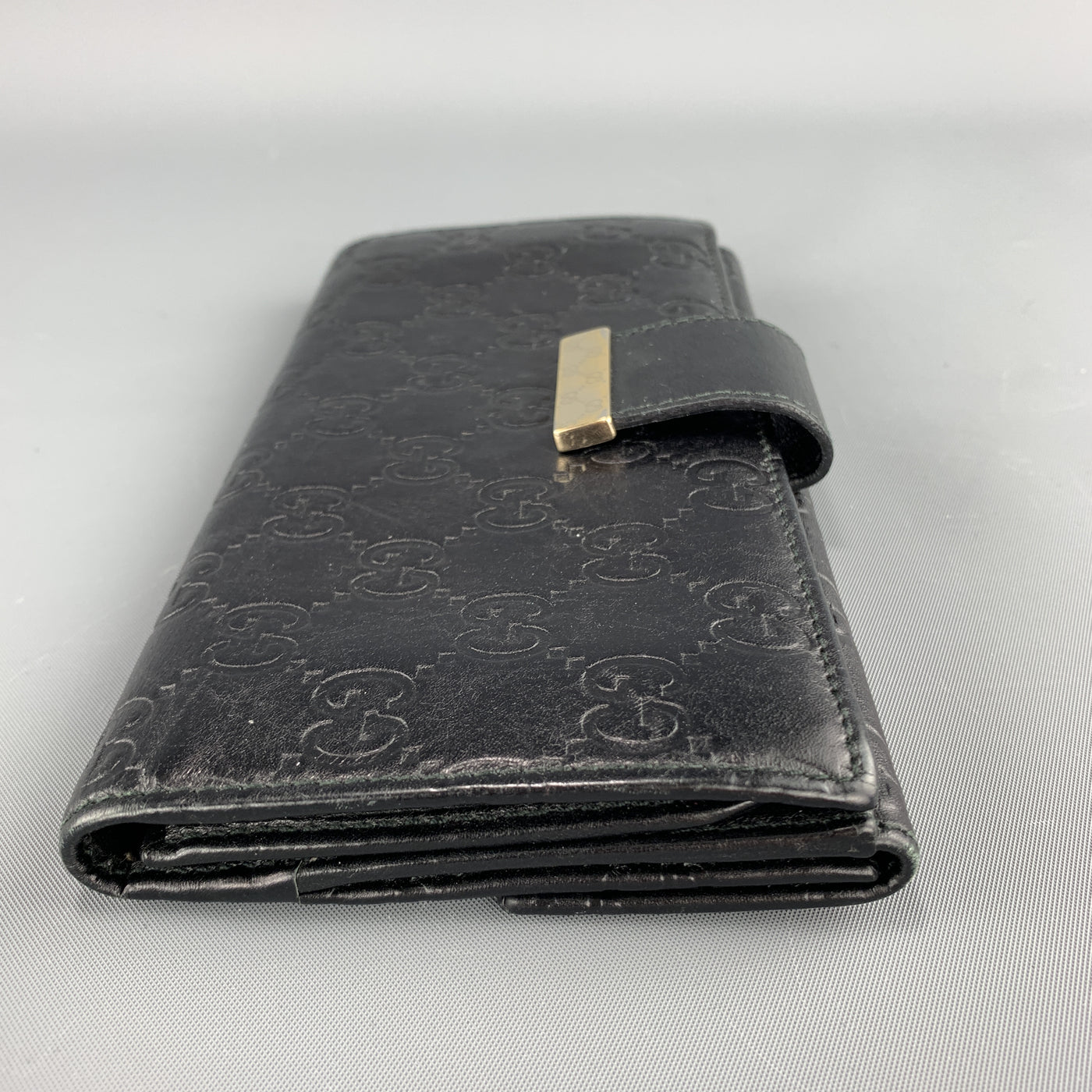 GUCCI Monogram Embossed Black Leather Checkbook Wallet