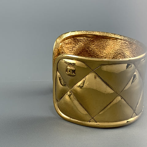 CHANEL Vintage 1970s Gold Tone Metal Quilted Cuff Bracelet