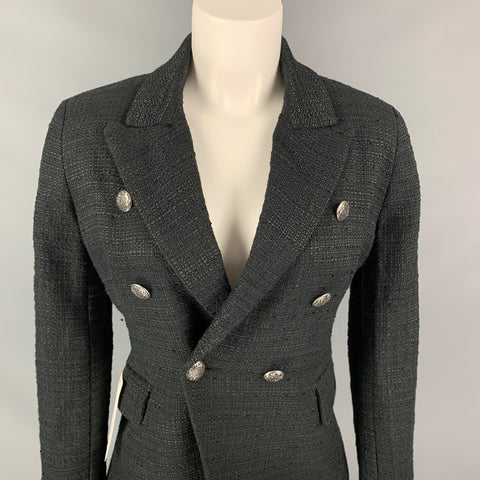BARDOT Size XS Black Boucle Textured  Cotton Blend Peak Lapel Jacket