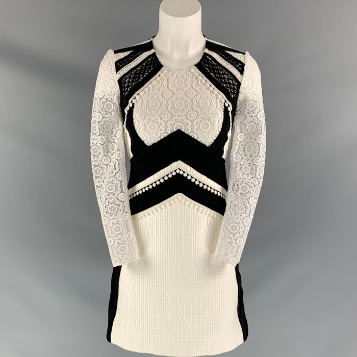 BURBERRY PRORSUM Size 2 White Black Cotton Blend Lace Knee-Length Dress