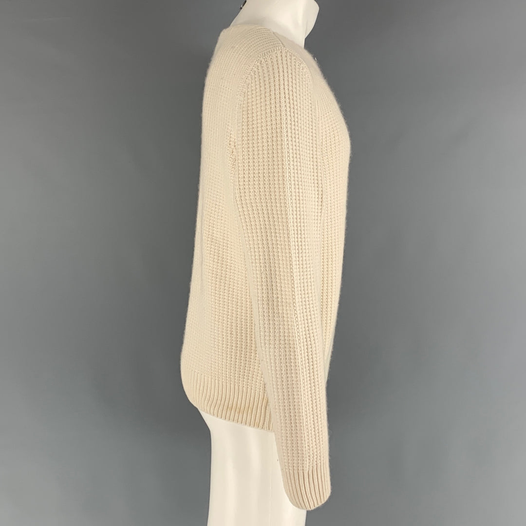 HERMES Size S Cream Knitted Cashmere Cotton Boat Neck Sweater