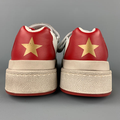 SAINT LAURENT Size 9 White & Red Perforated Leather Low Top Sneakers