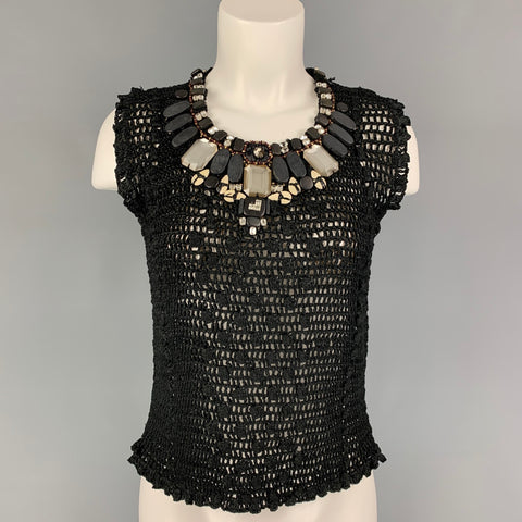 OSCAR DE LA RENTA SS 08 Talla S Top de vestido de cristal con cuentas de seda negro