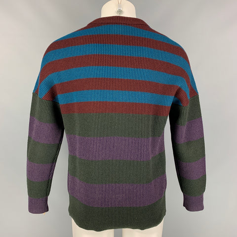 BURBERRY PRORSUM Fall 2012 Size L Brown & Blue Stripe Wool / Viscose Blend Pullover Sweater