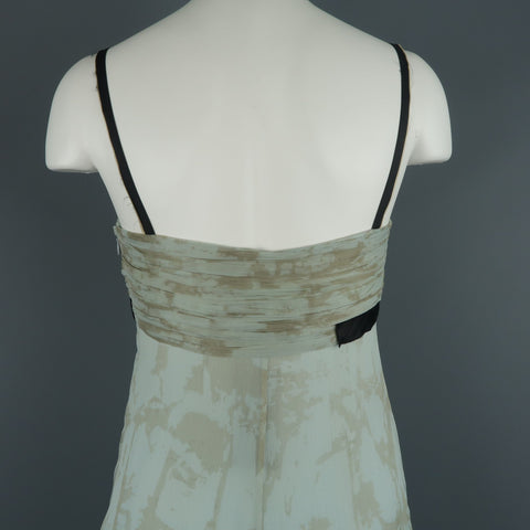 PRADA Size 6 / IT 42 Blue Pleated Marbled Silk Chiffon Bow Dress