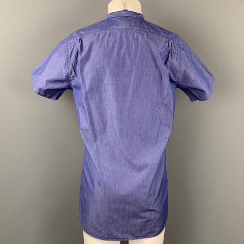 WOOSTER + LARDINI Size M Blue & White Pinstripe Cotton Short Sleeve Shirt