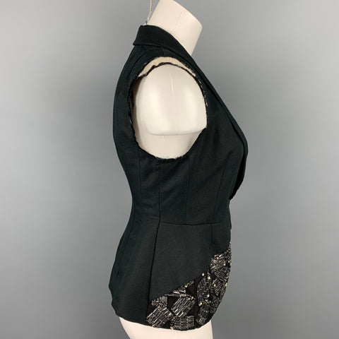 DRIES VAN NOTEN Size 6 Black Beaded Cotton / Linen Vest