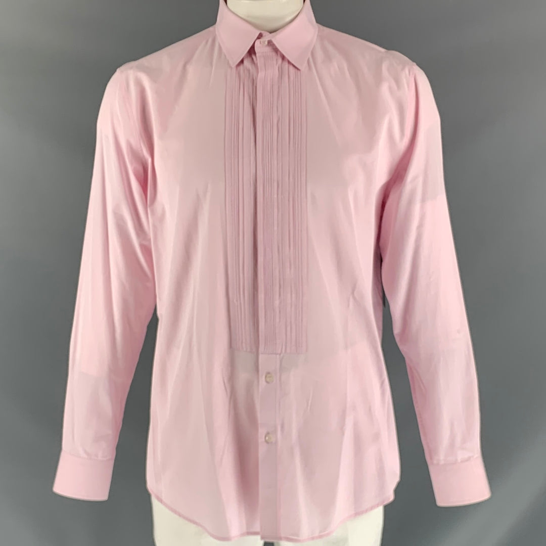 D&G by DOLCE & GABBANA Size XL Pink Pleated Cotton Long Sleeve Shirt