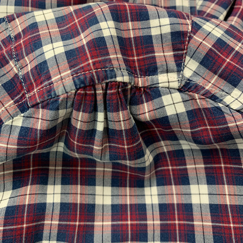 BRUNELLO CUCINELLI Size S Navy Burgundy Plaid Button Down Long Sleeve Shirt