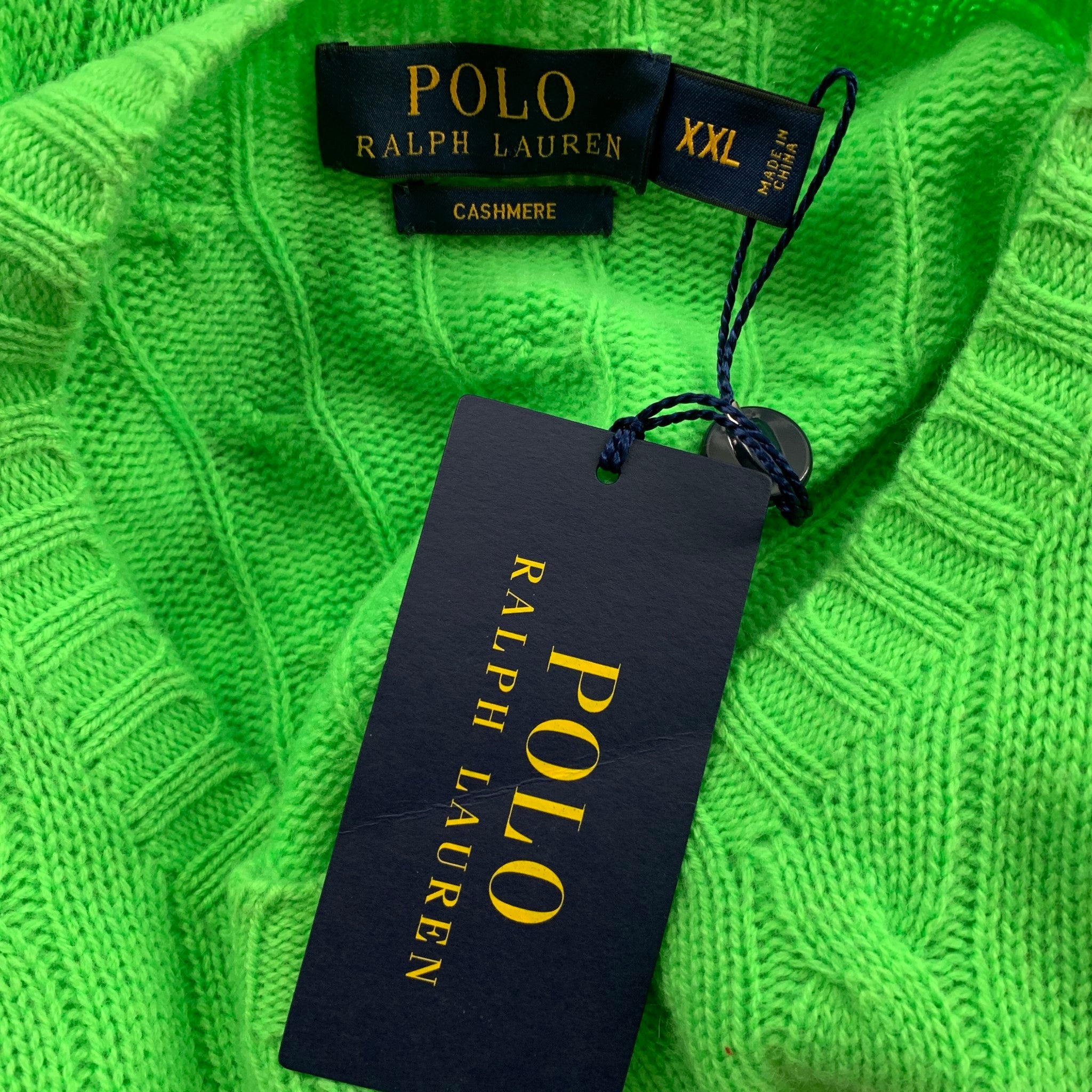 POLO by RALPH LAUREN Size XXL Green Cable Knit Cashmere Crew-Neck Sweater