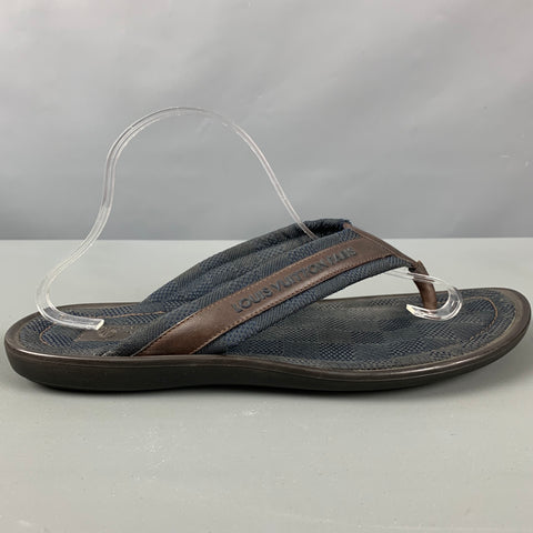 LOUIS VUITTON Size 10 Navy Brown Textured Nylon Sandals