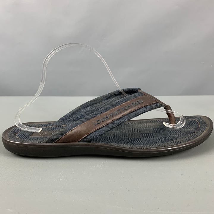 LOUIS VUITTON Size 10 Navy Brown Textured Nylon Sandals