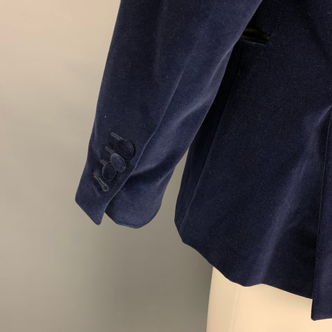 PAUL SMITH Soho Size 40 Regular Navy Cotton Velvet Peak Lapel Sport Coat