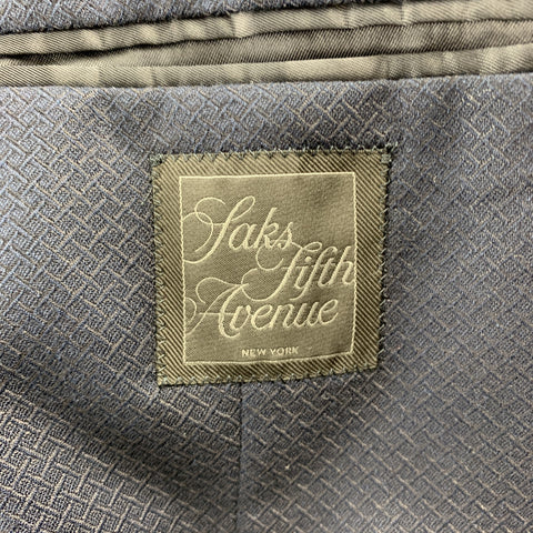 SAKS FIFTH AVENUE Chest Size 44 Navy Textured Cotton / Wool Sport Coat