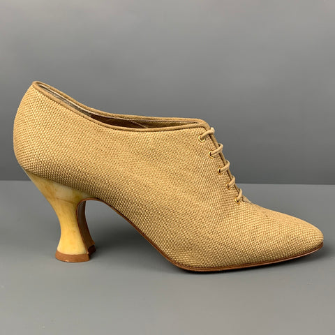 Vintage YVES SAINT LAURENT Tamaño 7.5 Botas tejidas de tela beige