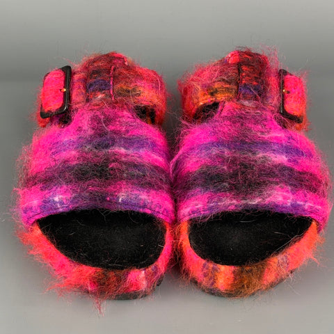 CELINE by Phoebe Philo FW 18 Size 8 Fuchsia Orange Mohair Textured BoxySandals