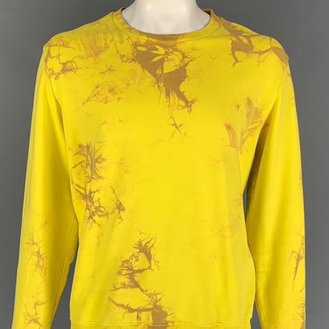 HELMUT LANG Taille XXL Sweat-shirt à col rond en coton tie-dye marron jaune