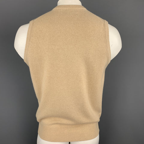 BALLANTYNE Size XL Khaki Knitted Cashmere V-Neck Sweater Vest