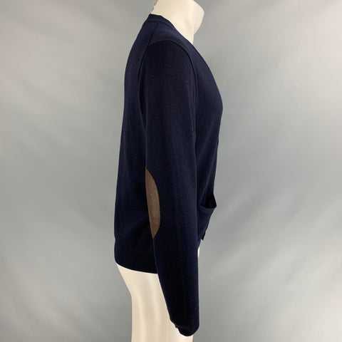 POLO de RALPH LAUREN Talla M Cárdigan con parches de codo de lana merino sólida marrón marino