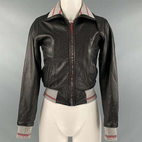 DR ROMANELLI Size S Black Grey Leather Perforated Jacket