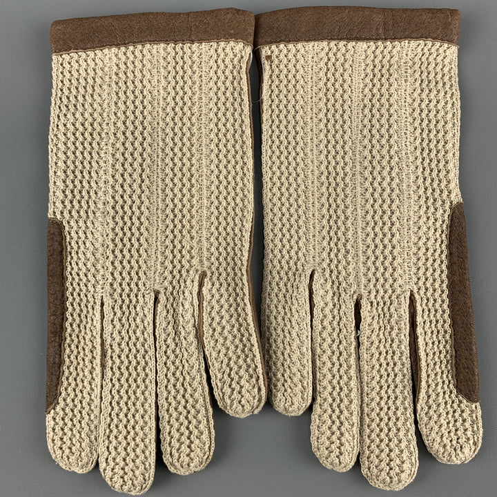VINTAGE Woven Size 8.5 Taupe Leather Gloves