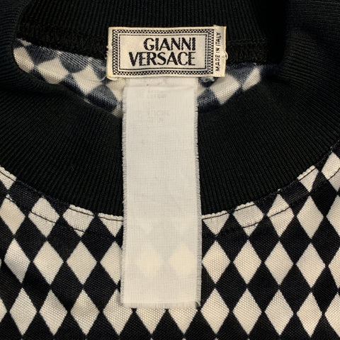 Vintage GIANNI VERSACE Size S Black & White Rhombus Polyamide High Collar Pullover Sweater