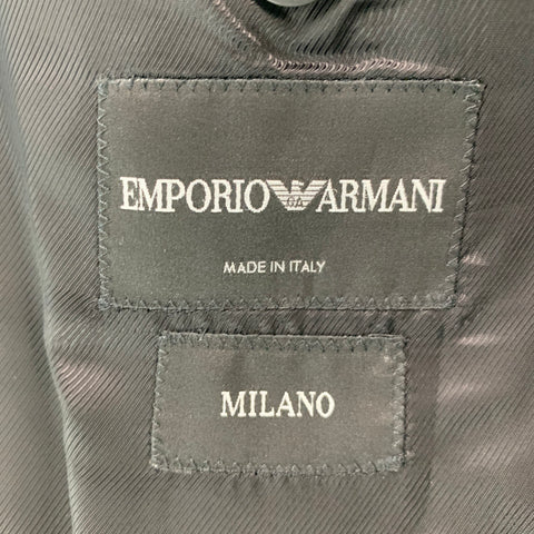 EMPORIO ARMANI Chest Size 38 Black Solid Wool Silk Notch Lapel Sport Coat