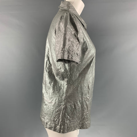 TORY BURCH Size L Silver Cotton Metallic Short Sleeve Casual Top