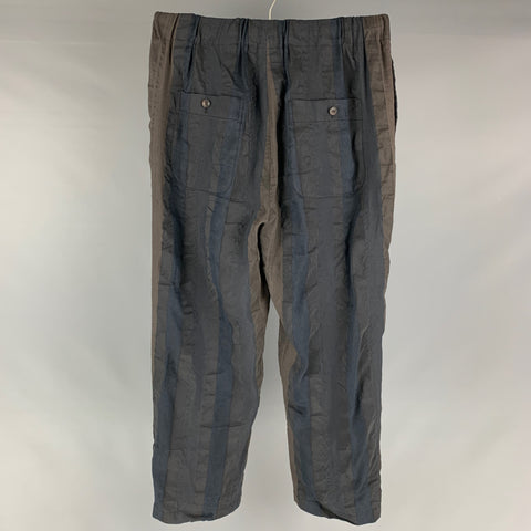 UMA WANG Size L Brown Black Stripe Linen Polyester Drawstring Casual Pants