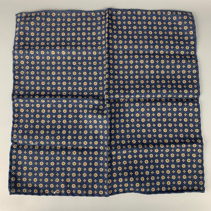BRUNELLO CUCINELLI Indigo & Taupe Houndstooth Wool Pocket Square