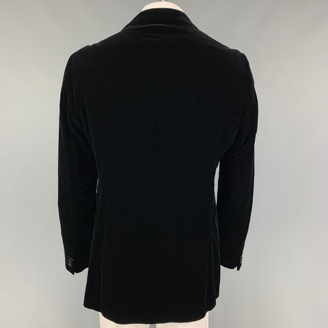 GIORGIO ARMANI Size 46 Long Black Velvet Rayon Blend Sport Coat