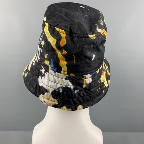 DRIES VAN NOTEN Size S Black Multi-Color Bleach Tie-Dye Nylon Bucket Hat