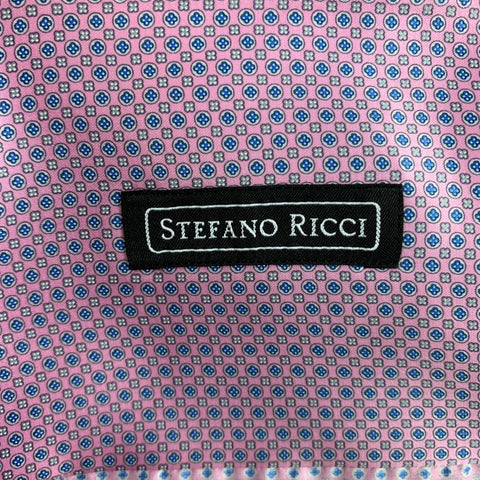 STEFANO RICCI Size XL Lilac Light Blue Dots Silk Long Sleeve Shirt