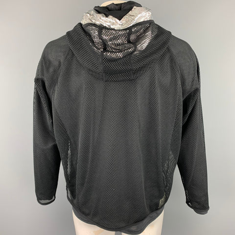 ADIDAS by KOLOR Size XL Black & Silver Mesh Polyester Hooded Sweatshirt