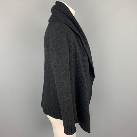 RALPH LAUREN Black Label Size S Black Cable Knit Cashmere Open Front Shawl Collar Cardigan