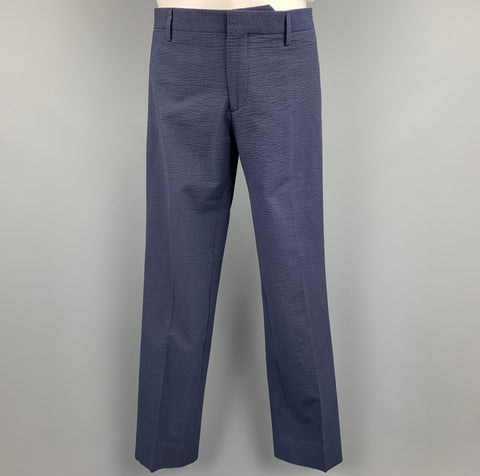 BURBERRY LONDON Size 36 Navy Seersucker Cotton Notch Lapel Suit